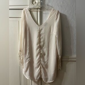 Astr Boho Mini Dress with Fringe Sleeves